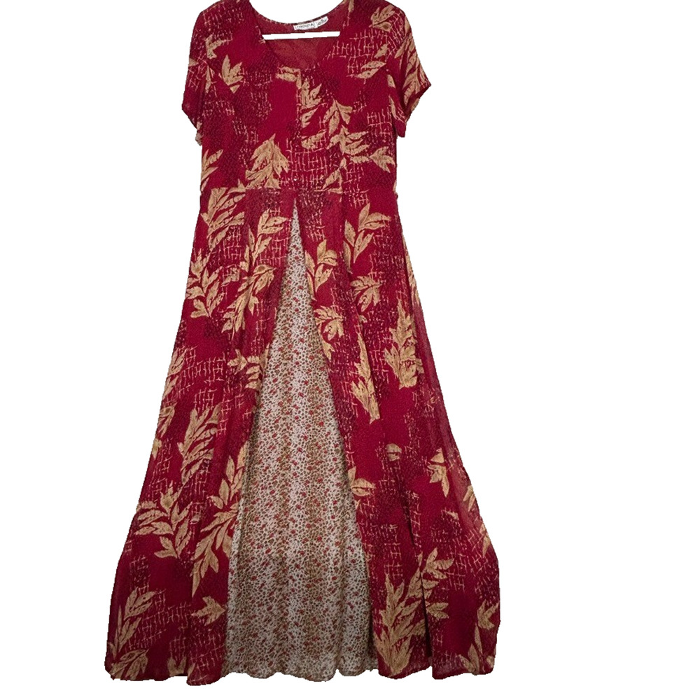 VTG Indira Womens Sz M Maxi Asian & animal print fit and flare